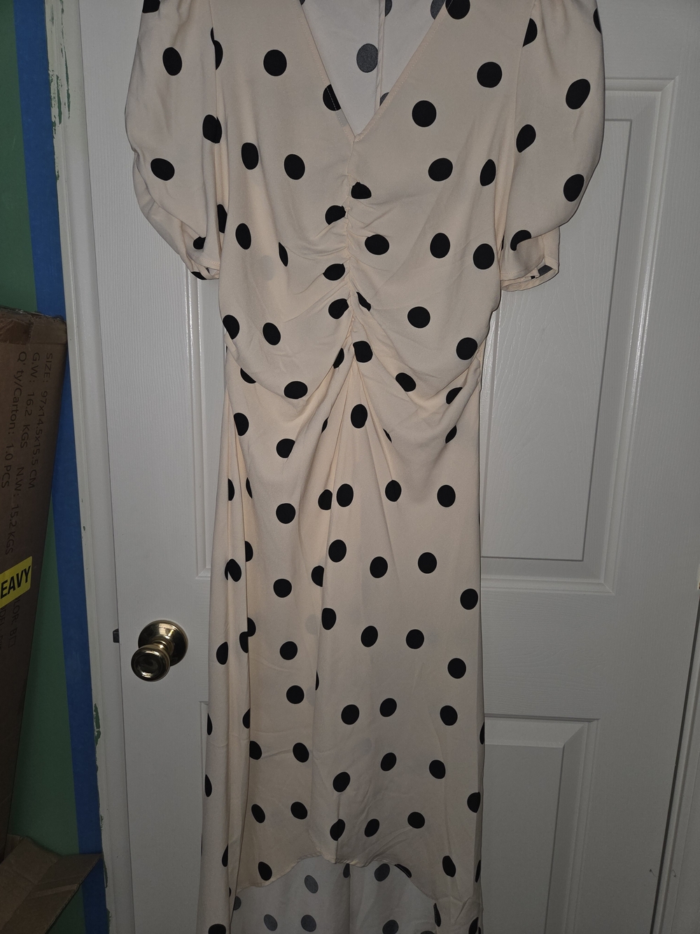 a new day Cream and Black Polka Dot High-Low Midi Dress